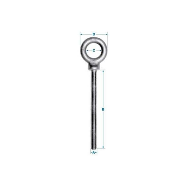 Eye Bolt With Shoulder, 5/8"-11, 4 in Shank, 1-3/8 in ID, Steel, Galvanized